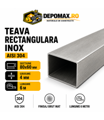Teava rectangulara inox AISI 304, 80 x 60 x 4 mm, 6 metri